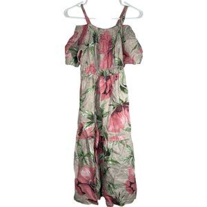 Kourt Made in Italy 100% Linen Ruffled Cold Shoulder Midi Dress size S